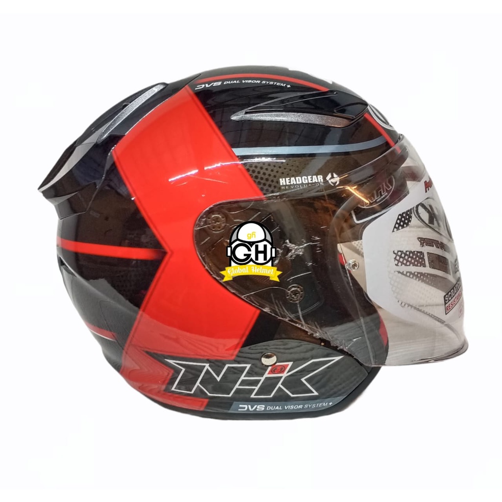 HELM NHK R1 NAPOLEON BLACK RED DOUBLE VISOR HALF FACE