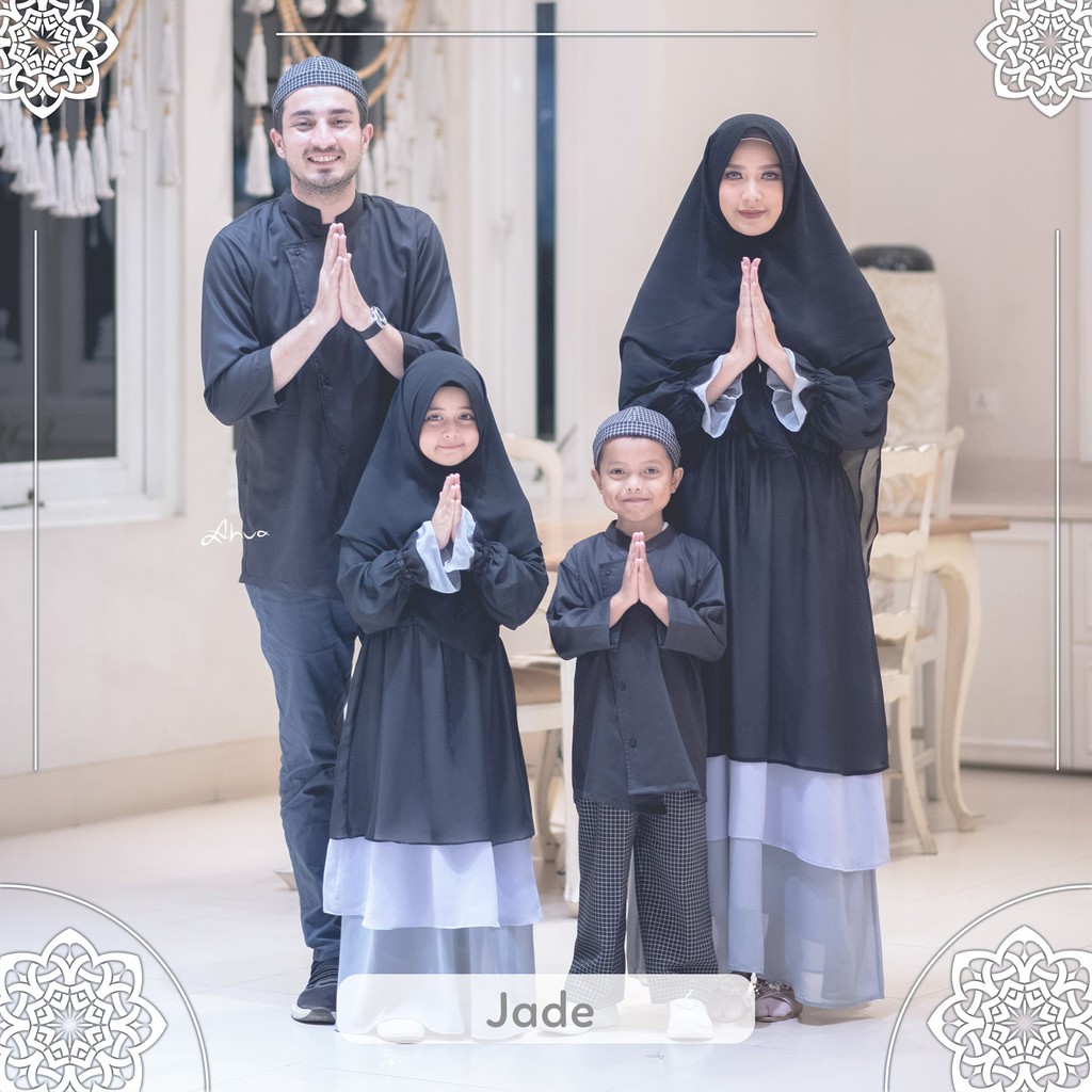 Sarimbit Keluarga Gamis & Koko warna Jade (Saba Sabrina Family Set by Aahva)