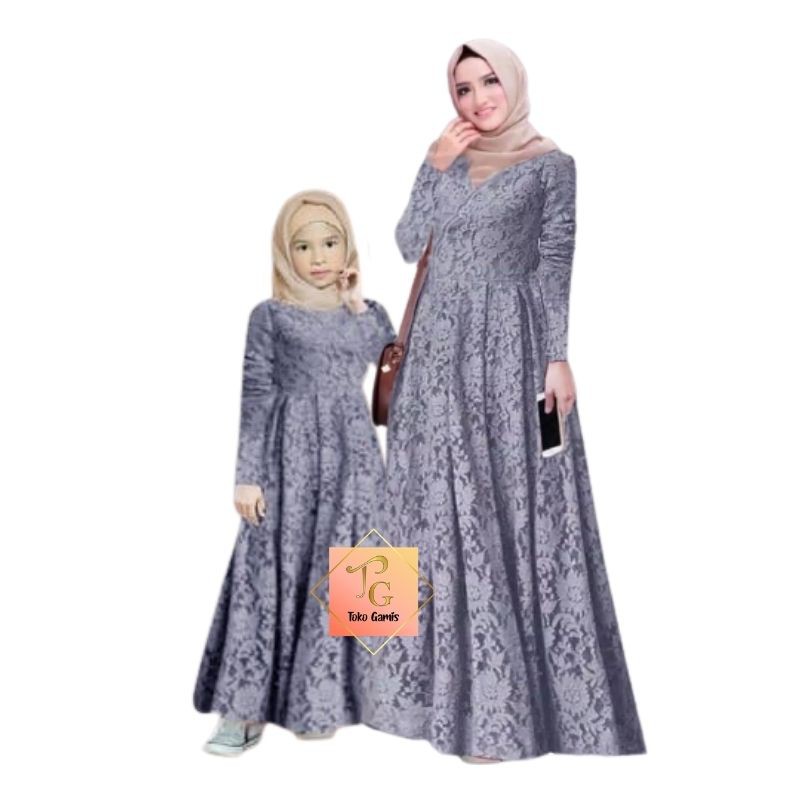 Couple Gamis Perempuan Ibu Dan Anak Mewah Full Brukat Maxi Lengan Panjang Leza Jumbo Size 5 13 Thn Shopee Indonesia