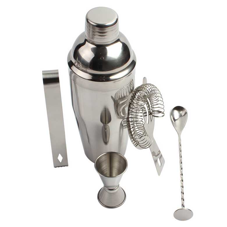 One Two Cups Bartender Drink Bar Set Shaker Stainless 5in1 AY8837