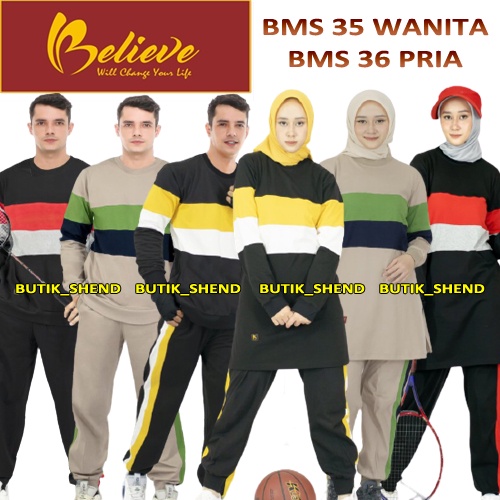 Couple Setelan Baju Olahraga Wanita & Pria Believe BMS 35 perempuan dan BMS 36 Laki Laki