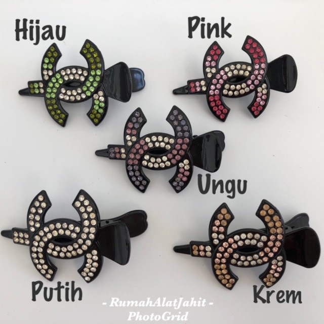 Jepit rambut (hair clip) Permata 8.5 cm model 7A16 0D motif logo C, 5 pilihan warna