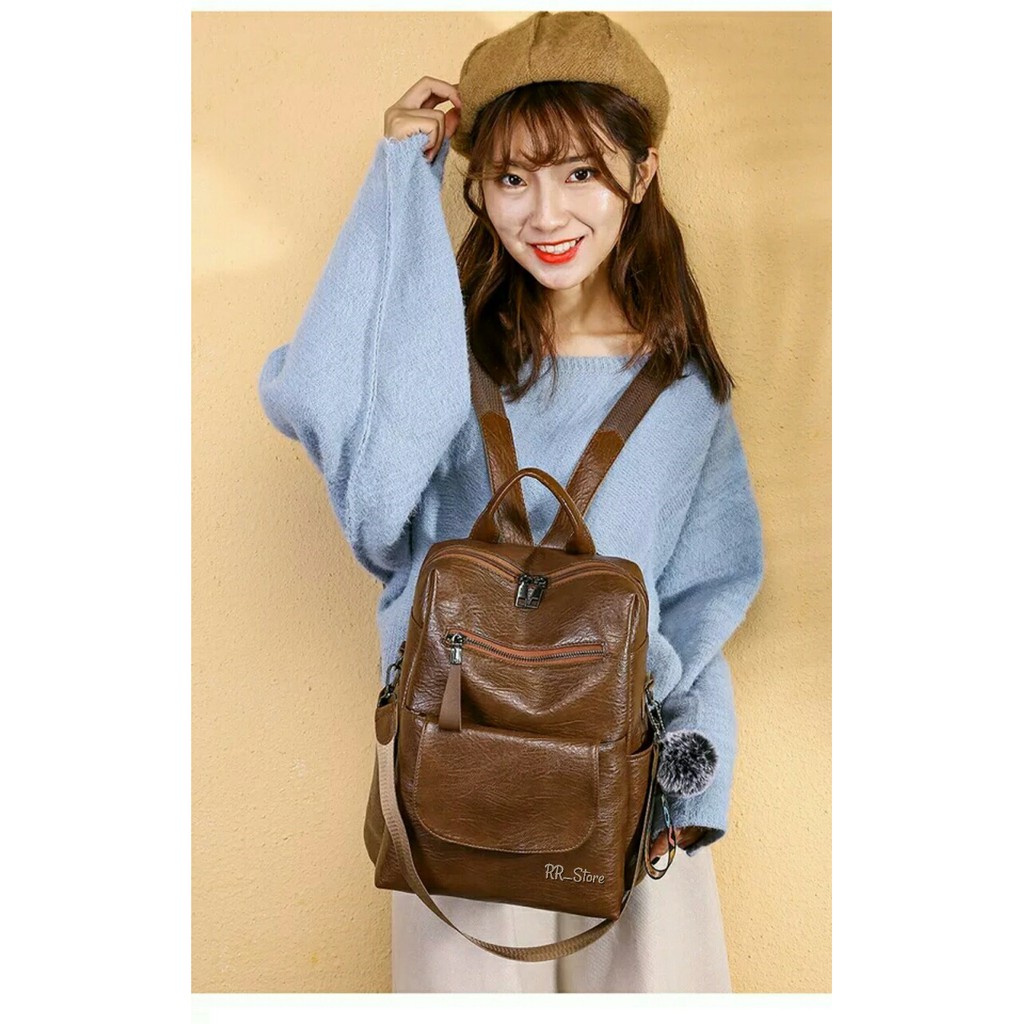 Ransel Korea Tas Wanita Punggung Import Kantor Kerja Sekolah Kuliah Outdoor Trendy Fashion Style Travel Casual