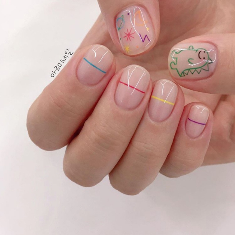 1 Lembar / Pak Stiker Kuku Motif Kartun Dinosaurus Untuk Dekorasi Nail Art / Manicure DIY