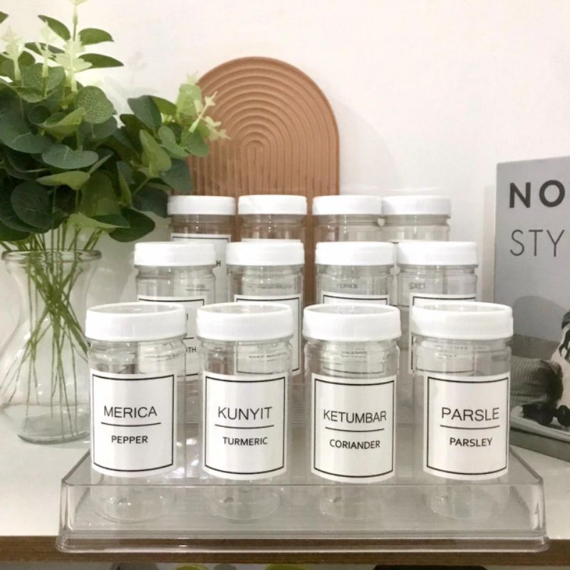 Toples Bumbu Dapur 200ml Tutup Putih Bahan Plastik Toples Minimalis