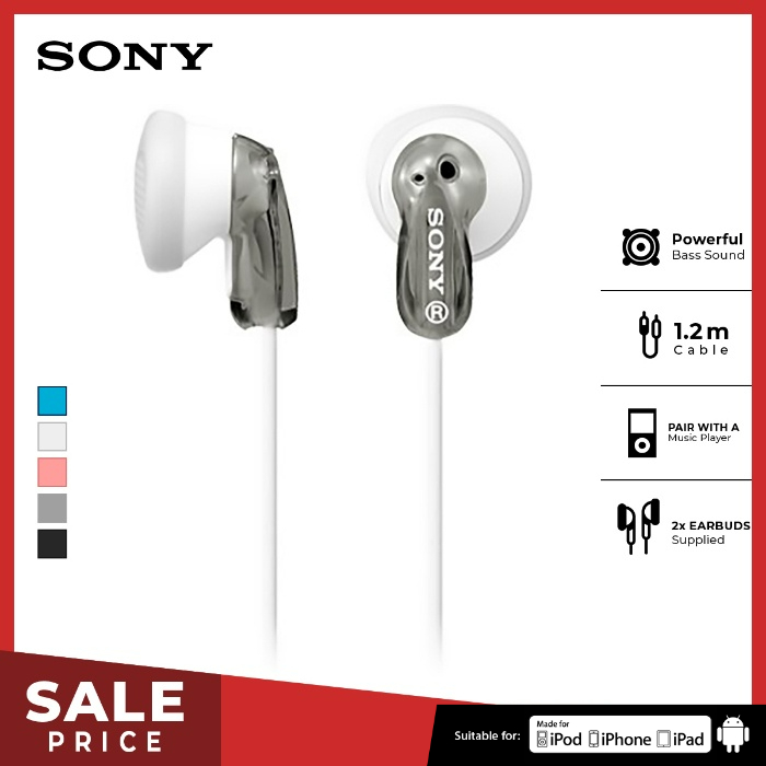 Earphone Sony MDR-E9LP Wire Headset Entry In-Ear No Microphone - Grey Earphone