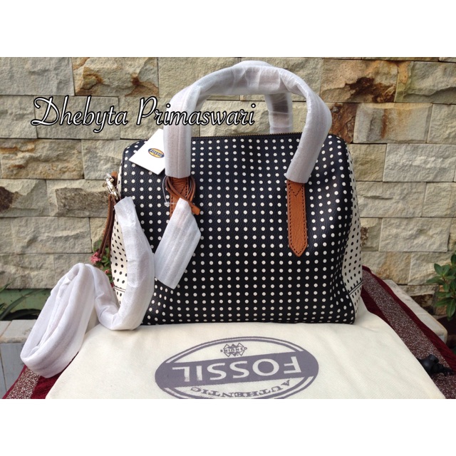 Fossil Sydney satchel black polka