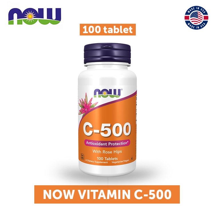 NOW FOODS Vitamin C 500 mg with Rose Hips 100 tablet- C-500 Vegan