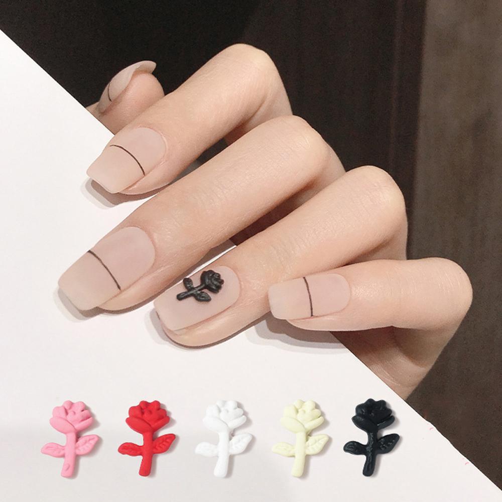 Mxbeauty Bunga Mawar Perhiasan Kuku Musim Panas Elegan Pesona Frosted DIY Nail Art