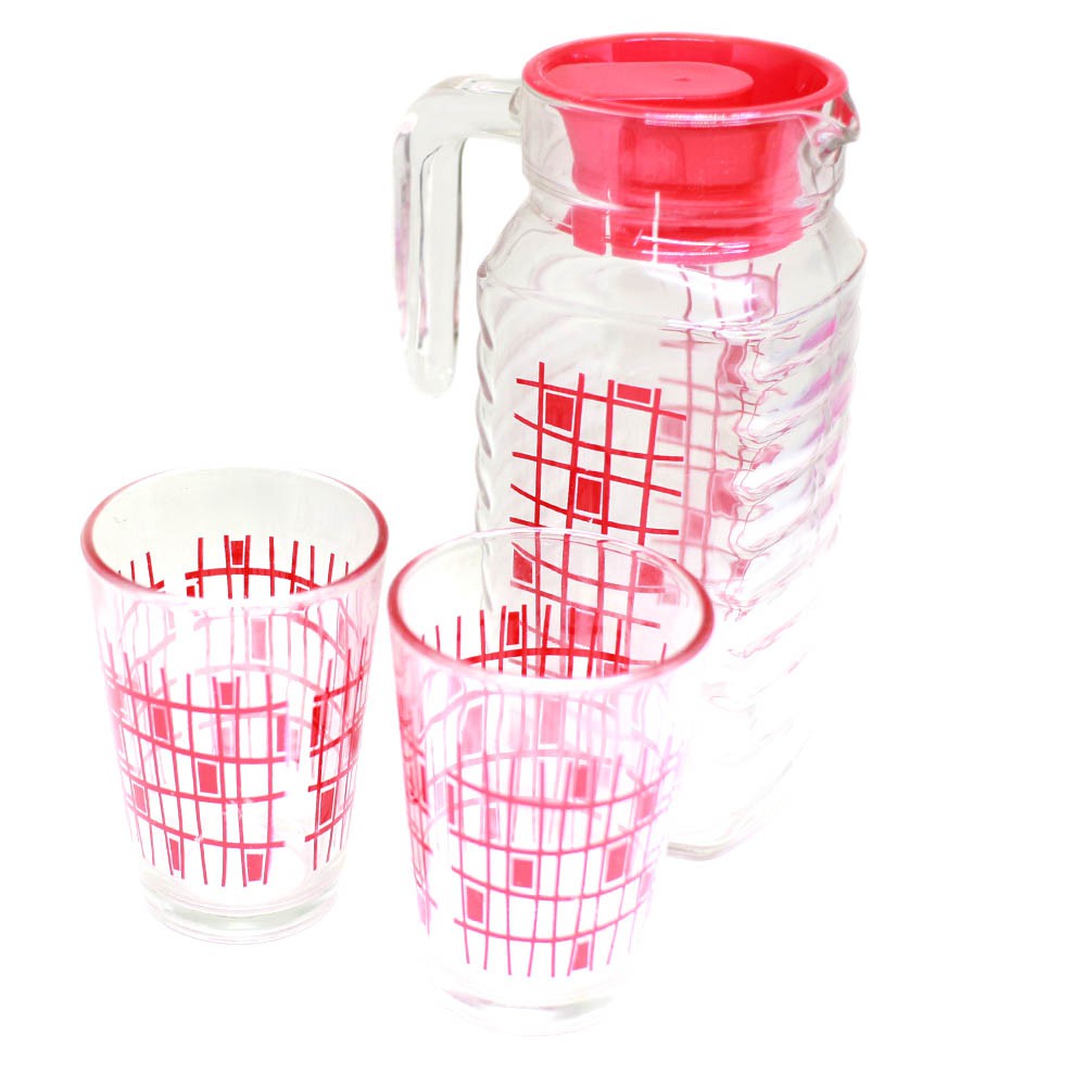 Pitcher Set teko gelas kaca isi 3 pcs - Random Warna 864-827