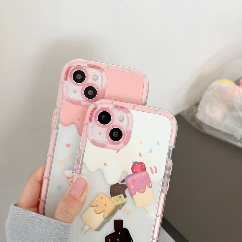 Bersinar Pada Malam Hari Bercahaya Soft Case untuk IPhone Xr Xs Max Ip Apple IPhone 11 12 13 14 + Plus Pro Max Pasangan Wanita Musim Panas Es Merah Muda Gream Casing