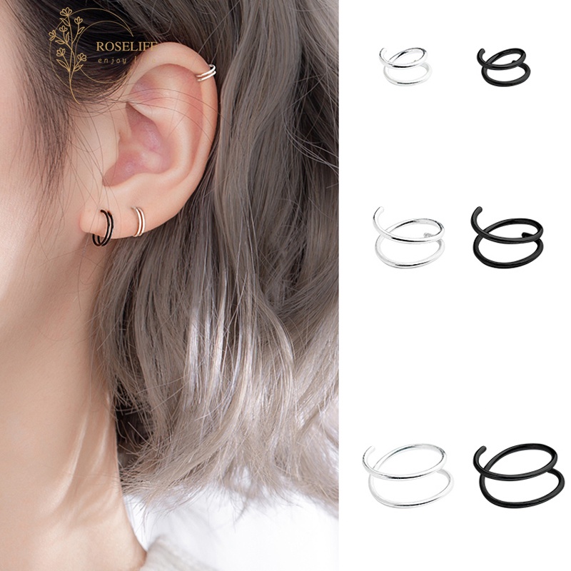 Roselife 1 Pasang Anting Tusuk Bentuk Spiral Bahan Stainless Steel Untuk Unisex