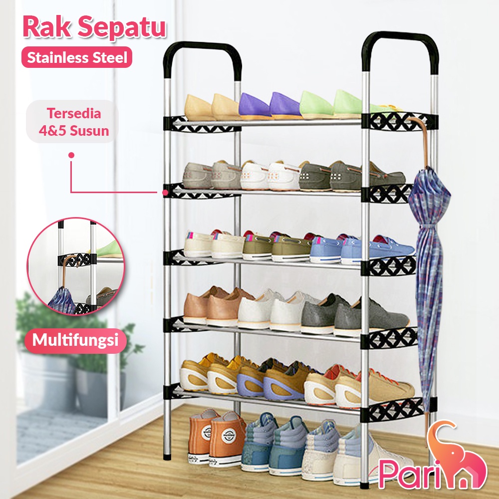 PARIM Rak Sepatu 4 Tingkat dan 5 Tingkat Tempat Sepatu Sandal Rangka Besi PR-220