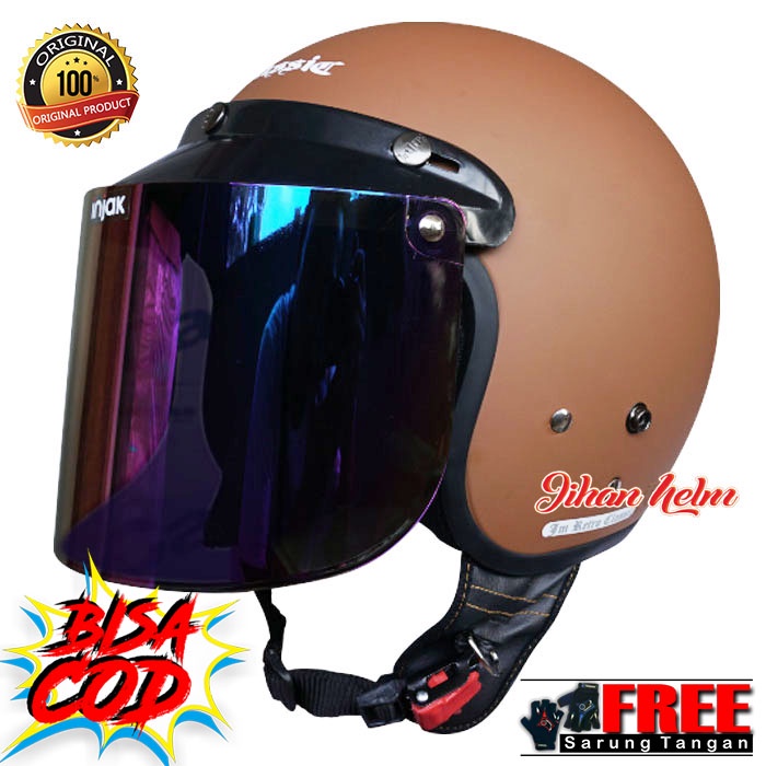 Helm / Helm Classic / Helm Retro Classic Coklat Doff  Kc. Flat Pelangi Terlaris