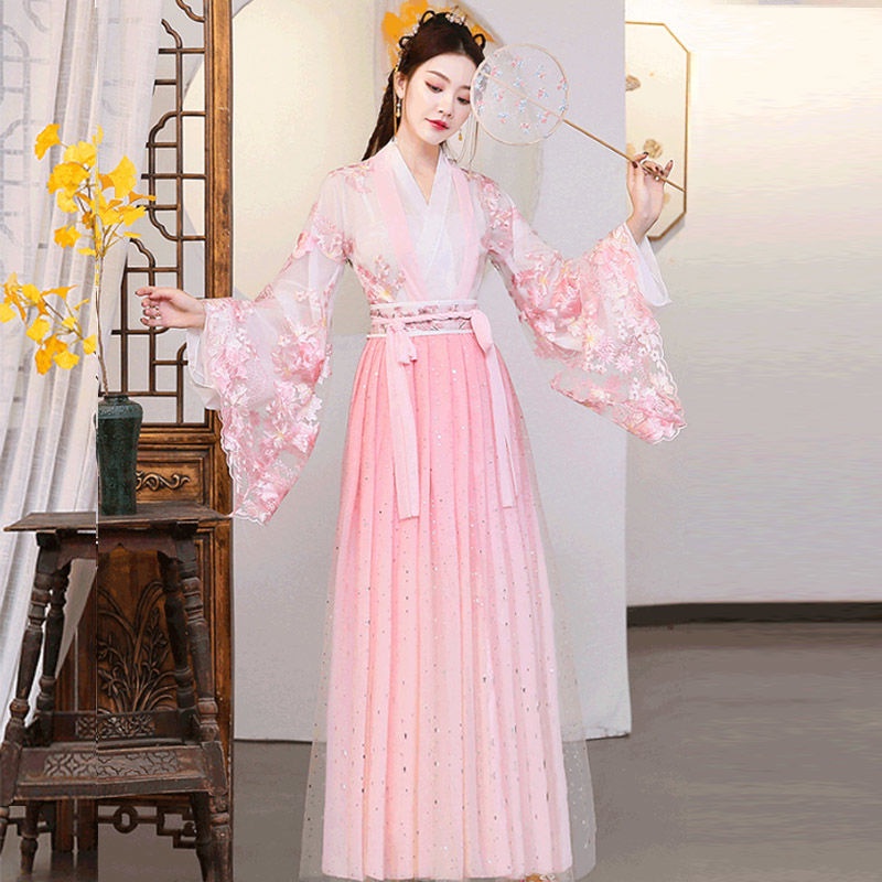 Ancient Costume clothes female student junior high school student waist Hanfu fairy dress mesh Chine