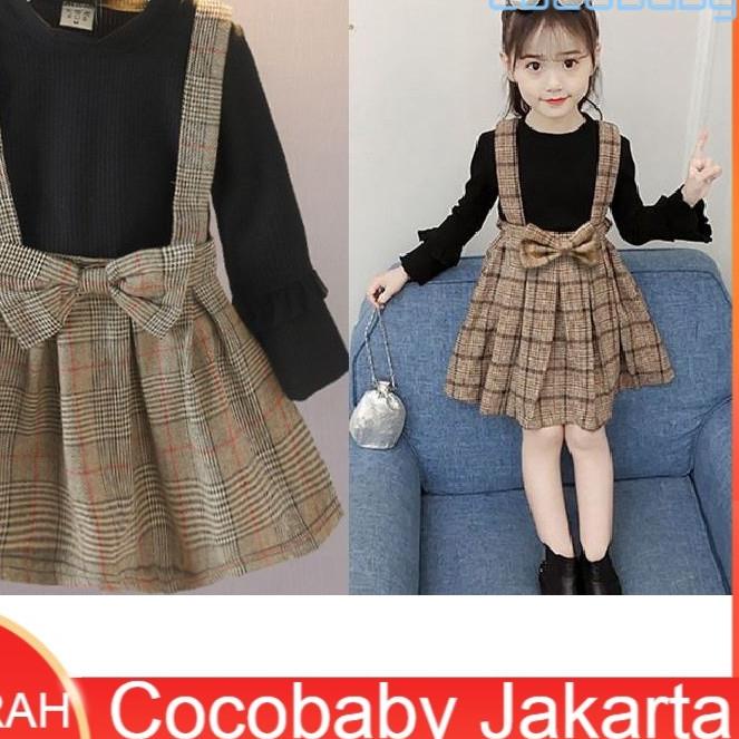 ➤ [Cocobaby Jakarta] Gaun Casual Lengan Panjang dengan Motif Kotak-Kotak untuk Anak Perempuan ➵
