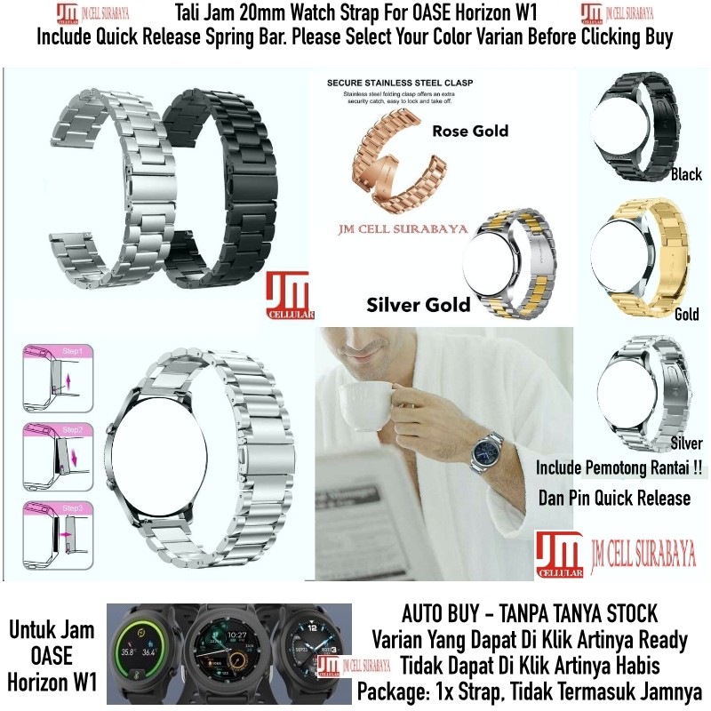 Tali Jam 20mm Watch Strap OASE Horizon W1 - Stainless Steel Metal Padat