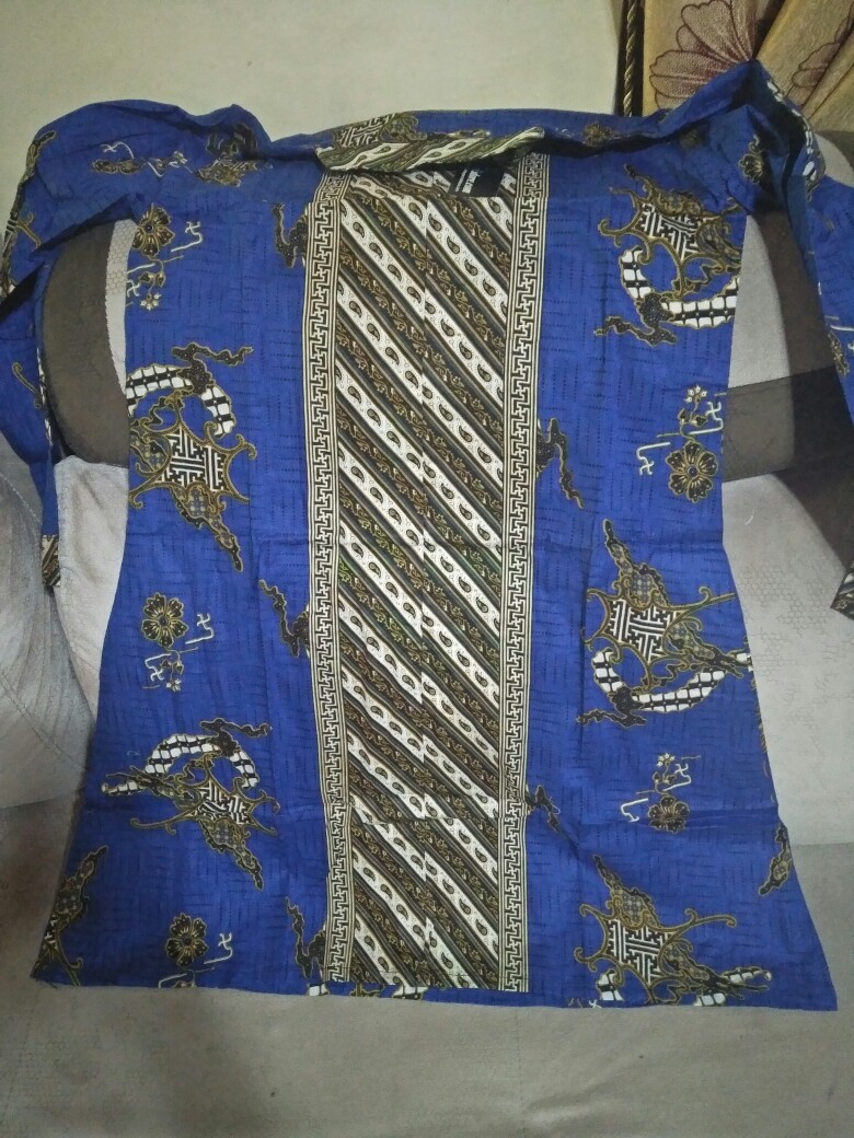 Trolis Size M Batik Tunik Wanita Motif Plat Biru Lengan Panjang Batik Muslim Wanita Cewek Pltbr