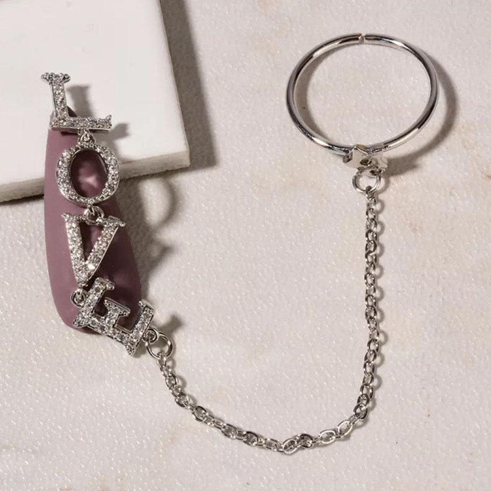 AUGUSTINA Agustina Dekorasi Nail Art Wanita Manicure Rantai Rumbai Fashion Love Letter Nail Rhinestones