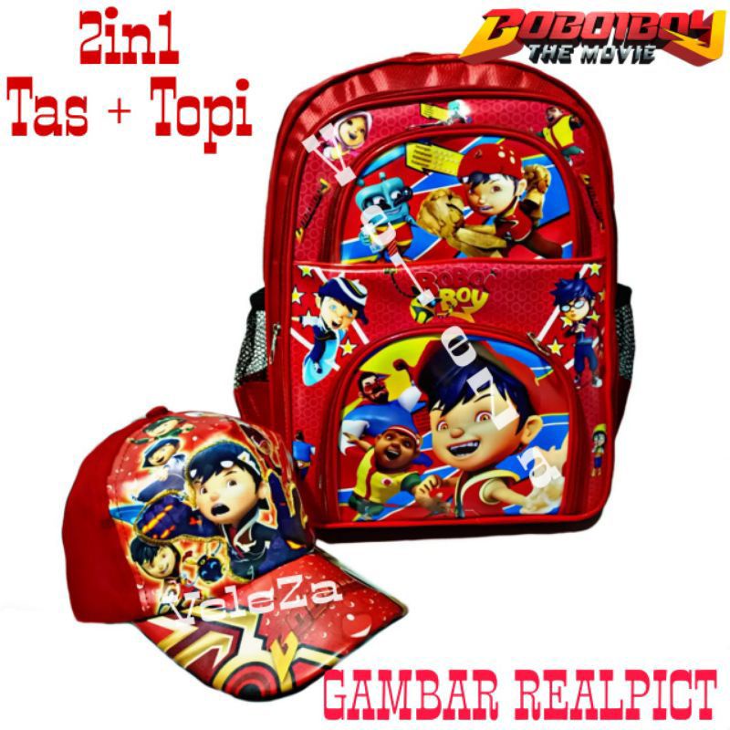 Tas ransel anak laki-laki karakter Boboiboy 2in1 - tas + topi