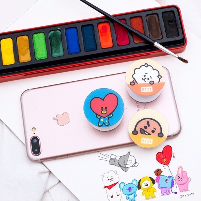 Popsocket BT21 Akrilik / Phone Holder Karakter BT21 / Phone Grip Kartun Bangtan Boys BT21 Army / Pop Socket Karakter Korea