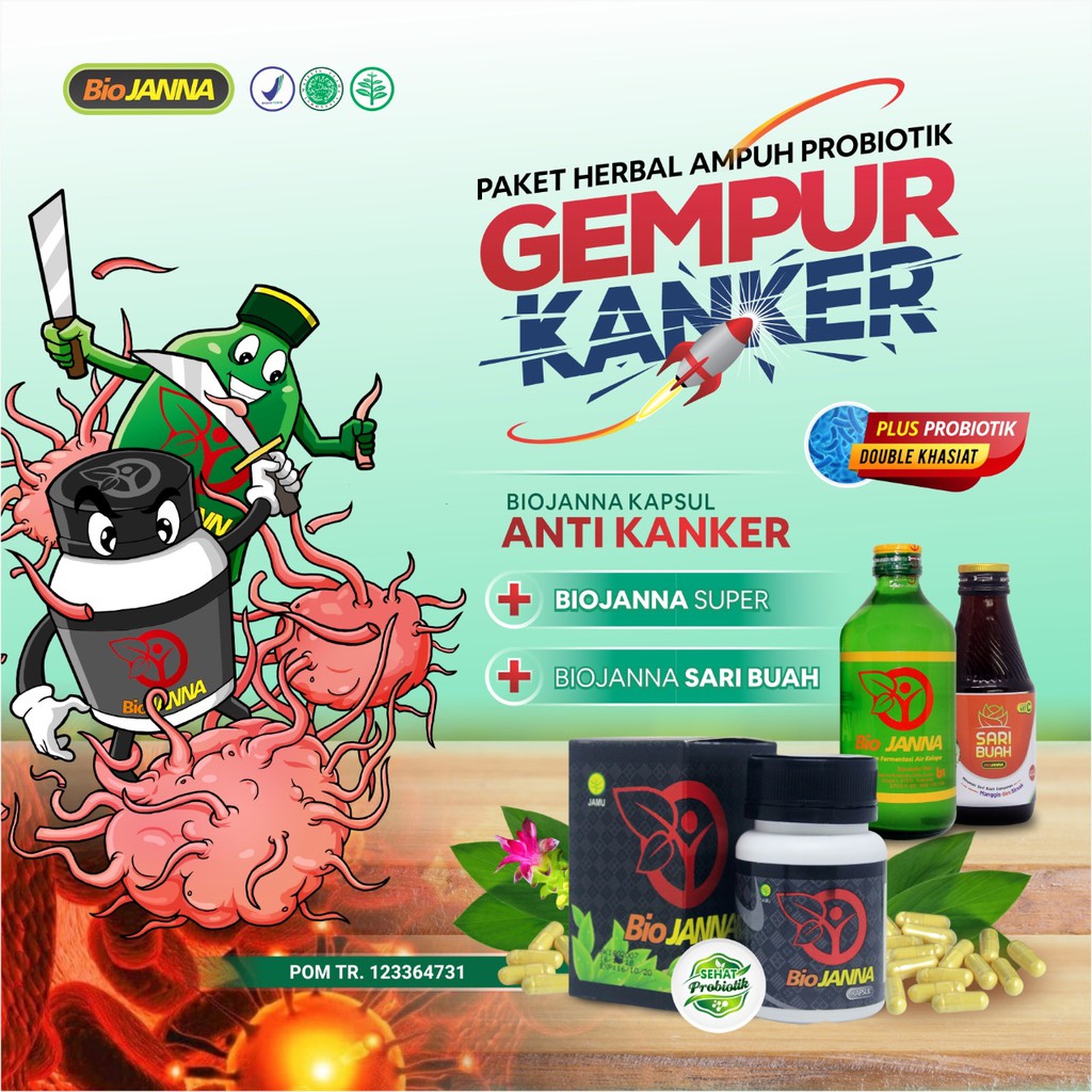 

Paket Herbal Probiotik Gempur Kanker..Kapsul Antikanker plus Sari Buah dan BioJANNA Super 330 ml