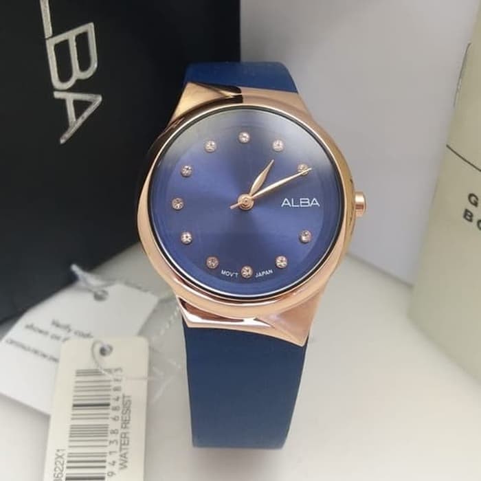 Alba AH8622X1 AH8622 Jam Wanita Kulit Blue Rosegold Original