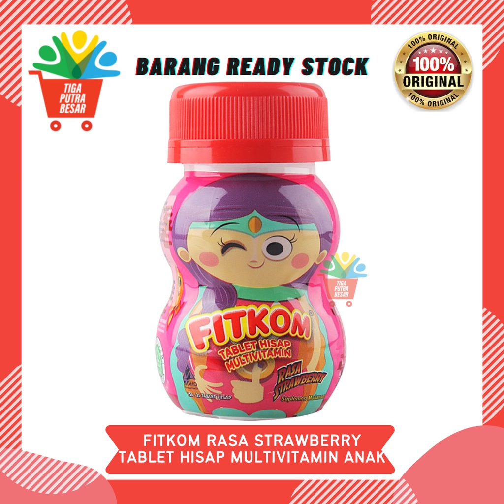 FITKOM STRAWBERRY TABLET HISAP VITAMIN ANAK ISI 21 TABLET / RASA STROBERI