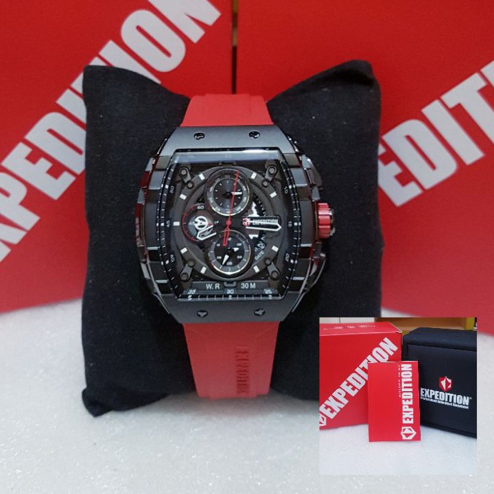 JAM EXPEDITION E 6782 BLACK TALI MERAH JAM TANGAN EXPEDITION PRIA ORIGINAL