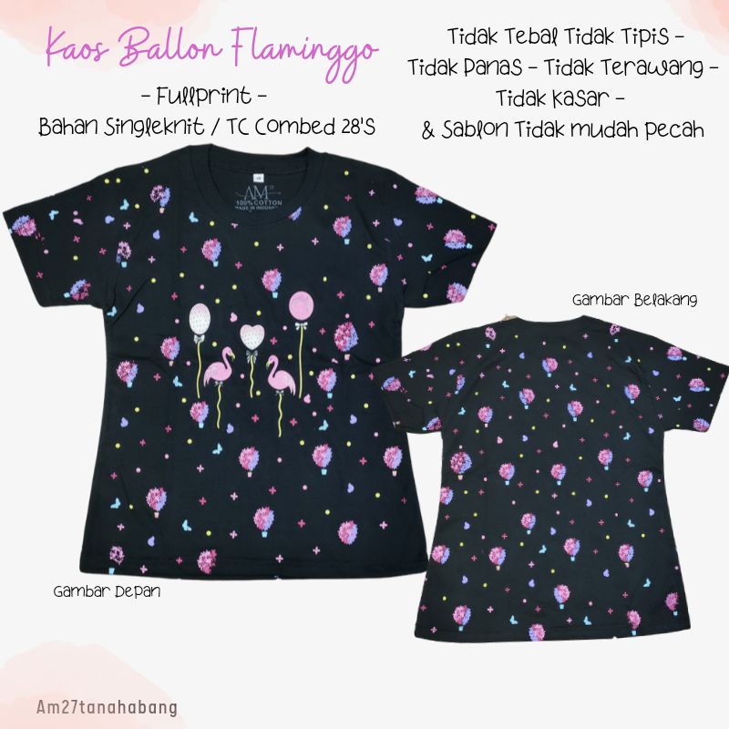 BAJU KAOS ANAK CEWEK Bayi 3 bulan s/d 10 tahun Fullprint Katun BALLON FLAMINGO