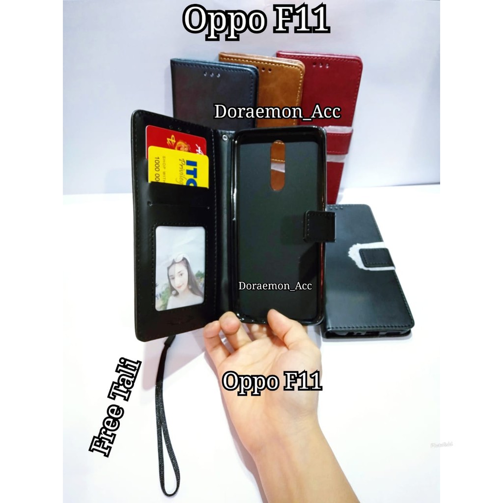 LEATHER FLIP COVER OPPO F11 - F11 PRO - WALLET CASE KULIT - CASING