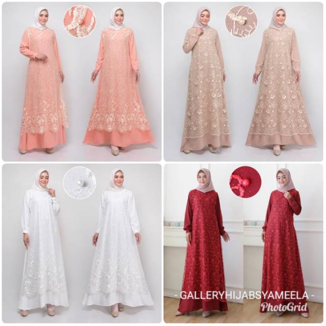 Gamis pesta / gamis brukat / gamis nikah / gamis polos / gamis tile mewah / baju kondangan