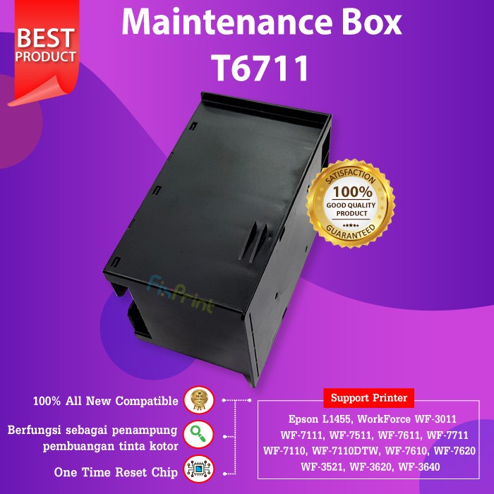 Maintenance Box T6711 T-6711 Compatible Reset Waste Ink Pad Busa Printer L1455 WF7611 WF7111