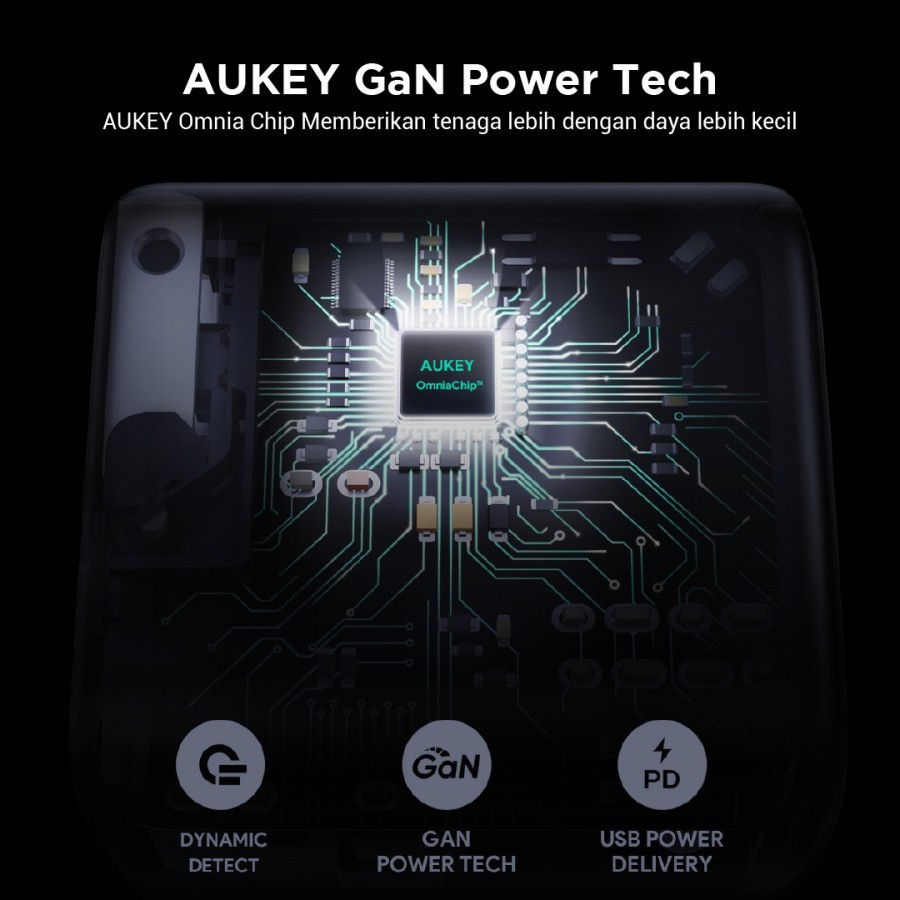 AUKEY PA-B3 - OMNIA MIX 65W - Dual Port PD Charger with GanFast Tech - GARANSI RESMI AUKEY 24 BULAN