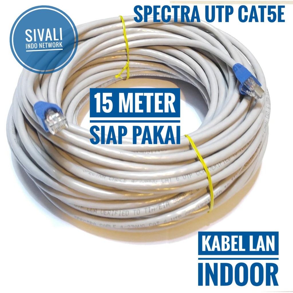 15 METER SPECTRA KABEL LAN UTP CAT5E INDOOR SIAP PAKAI [SUDAH CRIMPING RJ45 + PLUGBOOTH]