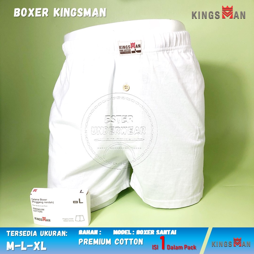 Boxer Pria Santai Kingsman Putih Isi 1 Pcs