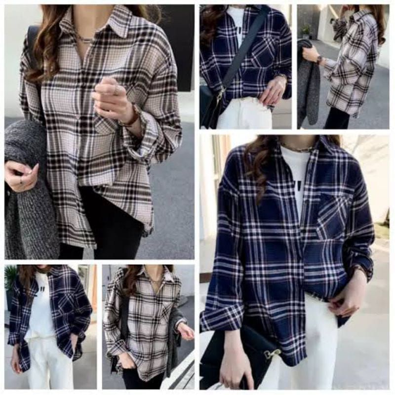 Kemeja Flanel Wanita/Kotak Kotak Kasual/Kemeja Wanita Lengan Panjang/Atasan Cewek Best Seller