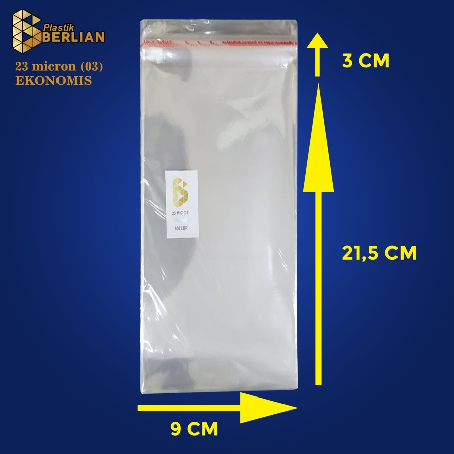 

9 x 21,5 cm Plastik OPP EKONOMIS 23micron (100 lbr) (lem/seal)