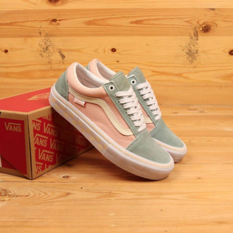 SEPATU CEWEK VANS OLD SKOOL PRO WASHOUT PEACH BLUE