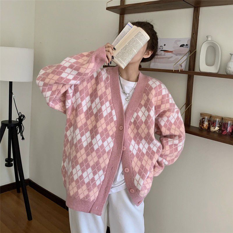 Korea argyle Cardigan knit sido komputer