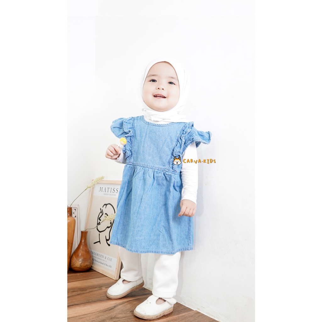 Carva Atasan anak perempuan Dress anak  hijab jeans denim ruffle original 1-5 Tahun Realpict