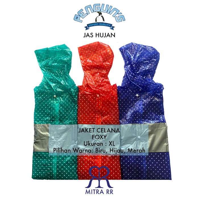 MitraRR Jas Hujan Jaket Celana Penguins Foxy Polkadot Pinguin XL