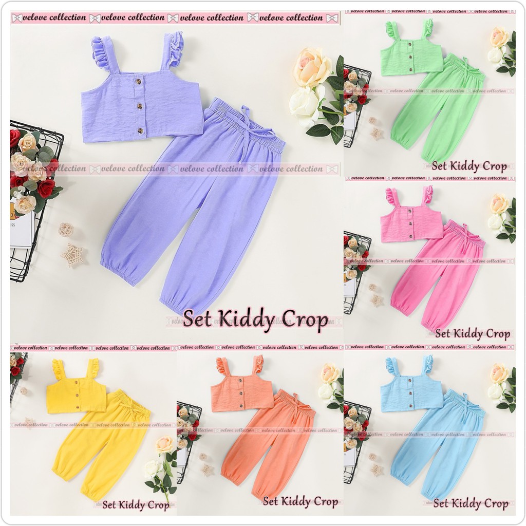 Set kiddy crop kids/ Setelan baju pantai anak / set baju Bali /anak Fashion Anak Perempuan warna ung