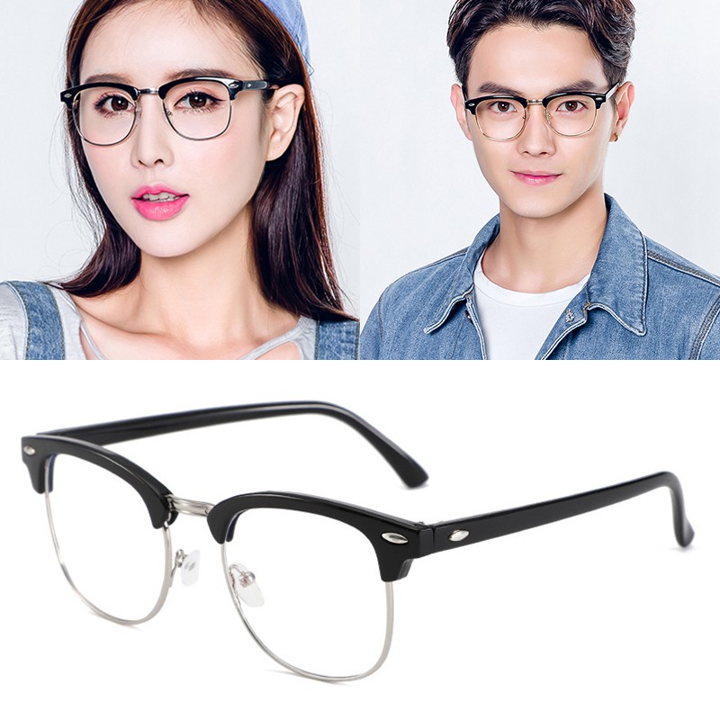 (YUZHU) Bayar di Tempat -0~-400° Optik Kacamata Korean Retro Hlaf Frame Kacamata Wanita/Pria Eyeglasses