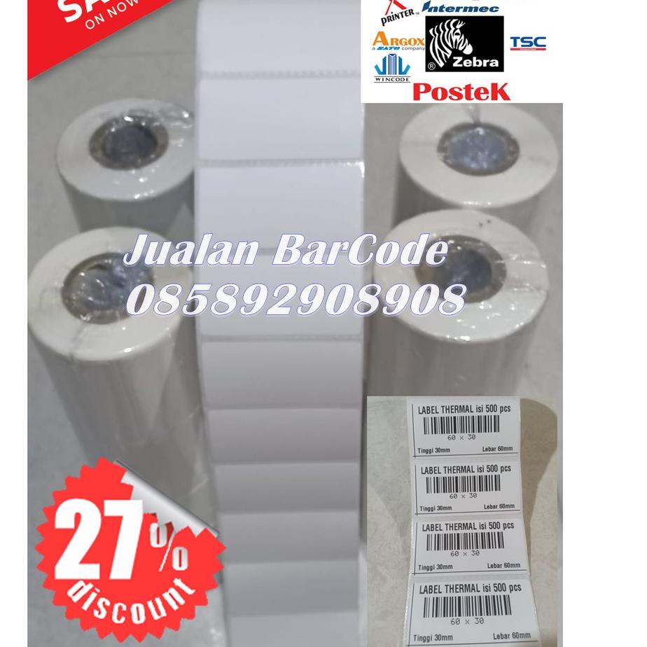

Terjangkau - KERTAS STIKER LABEL THERMAL 60x30 60 x 30 mm xPRINTER 360b x370b ISI 500 PCS CORE 1 !!