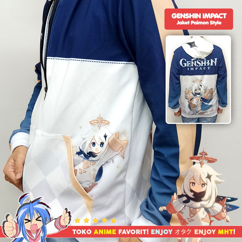 Jaket Hoodie Anime Game Full Print Genshin Impact Paimon Style