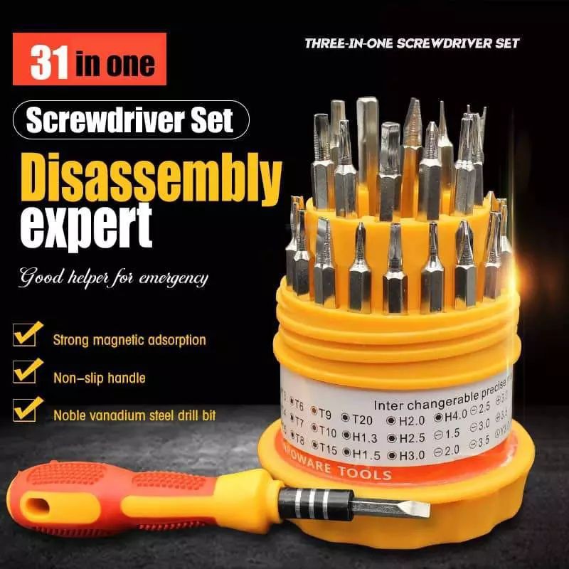 Mini Set Obeng 31In1 31 In 1 Kecil Magnet Toolkit Screwdriver Reparasi Hp Jam Pc Obeng Kembang Motor