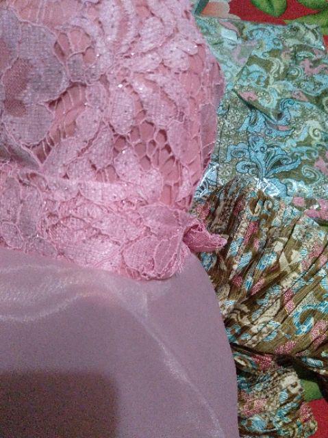 Realpict Couple Kebaya Naura Bahan Organza Mix Brukat Rok Plisket Kemeja Batik Bahan Katun Silk