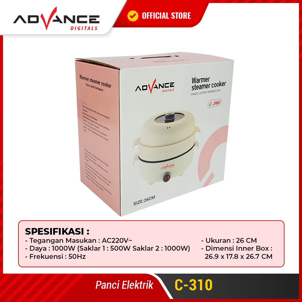 Advance C-360 Panci Listrik Elektrik Multifungsi Warmer Steamer Cooker 26 Cm | Advance C 360 Panci Listrik Serbaguna Advance C360 | FMS