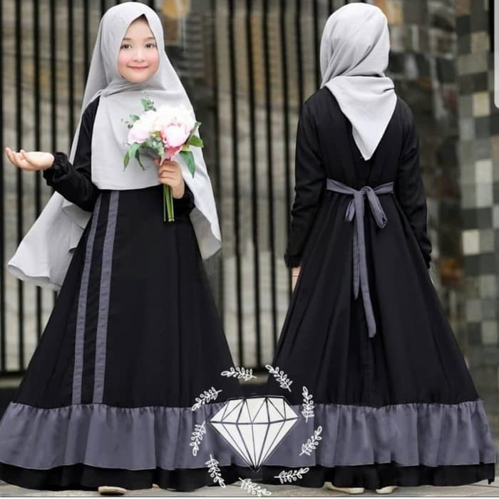 Busana muslim gamis syari rosa hitam baju anak 8 9 10 tahun Ro kid Tv